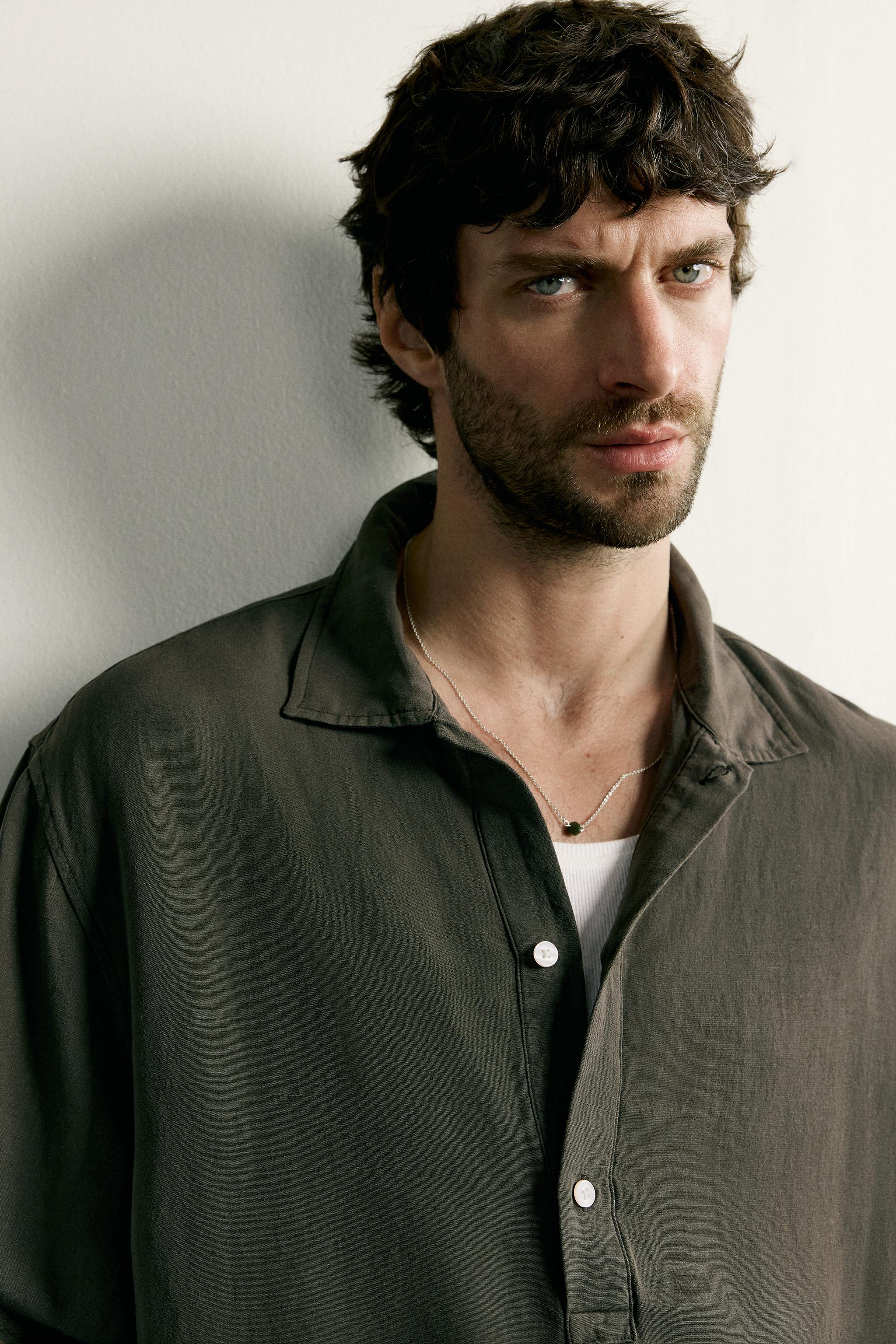 REGULAR FIT LINEN VISCOSE POLO SHIRT